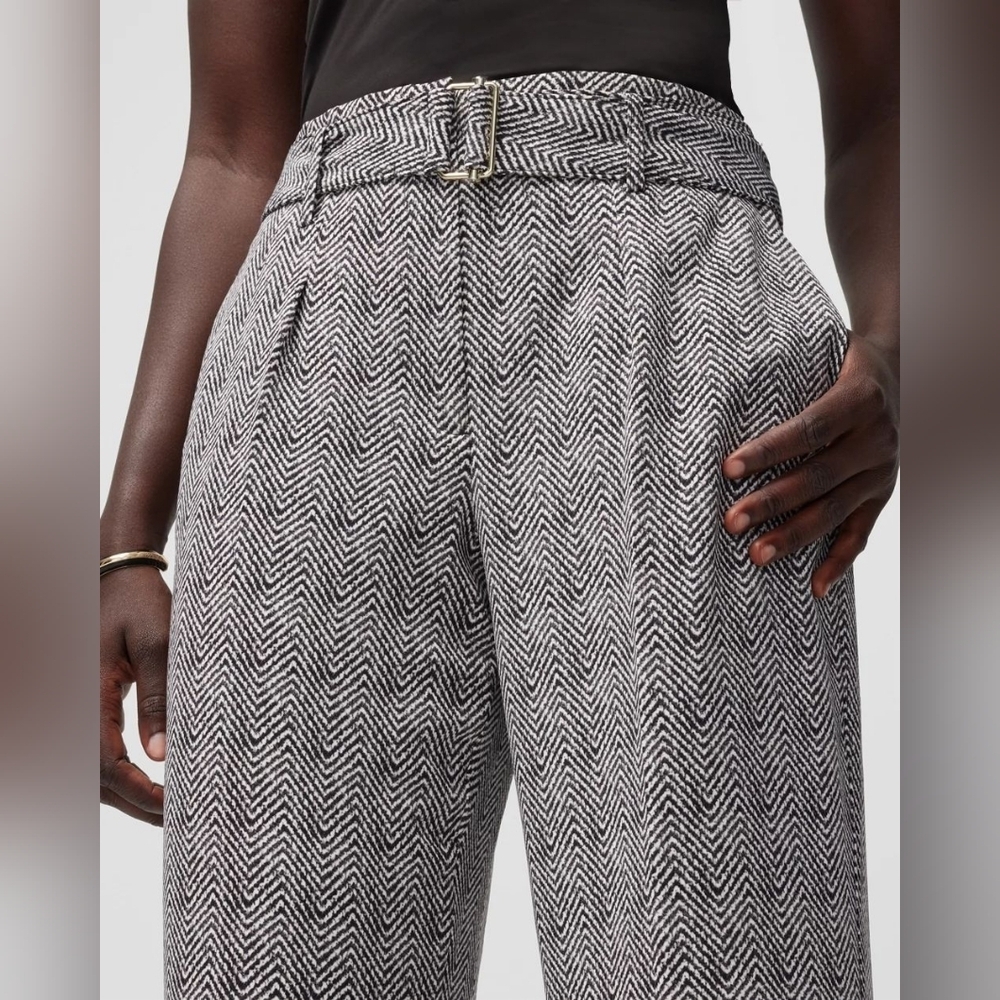 White House Black Market Luna Fluid Wide Leg Black White Pants 12 With Belt WP53 - Picture 3 of 12